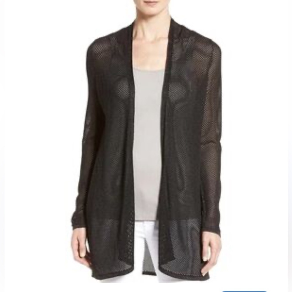 Eileen Fisher Tencel Twisted Pointelle Open Cardigan Sweater Large